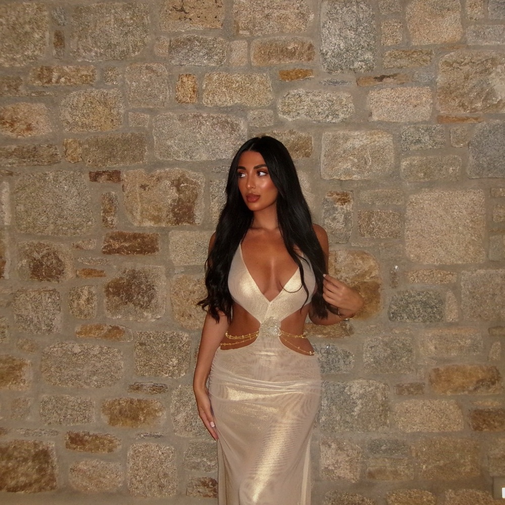 Jaded London Cream Maxi Dress with Gold Accents